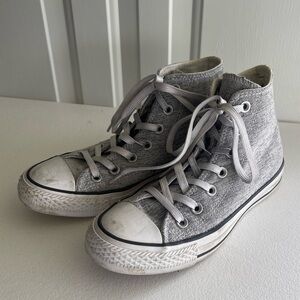 Converse high top silver gray tweed knit sneakers